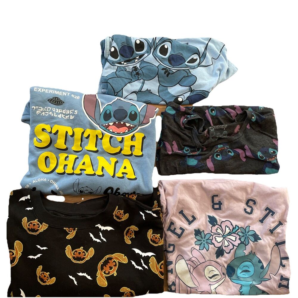 Disney STITCH 5-Piece Fan Lot - 2 Sweaters + 3 Shirts - Size M/L